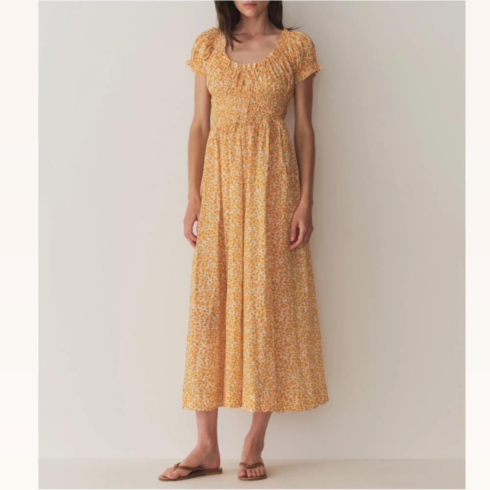 Doen Yellow Floral Midi Dress
